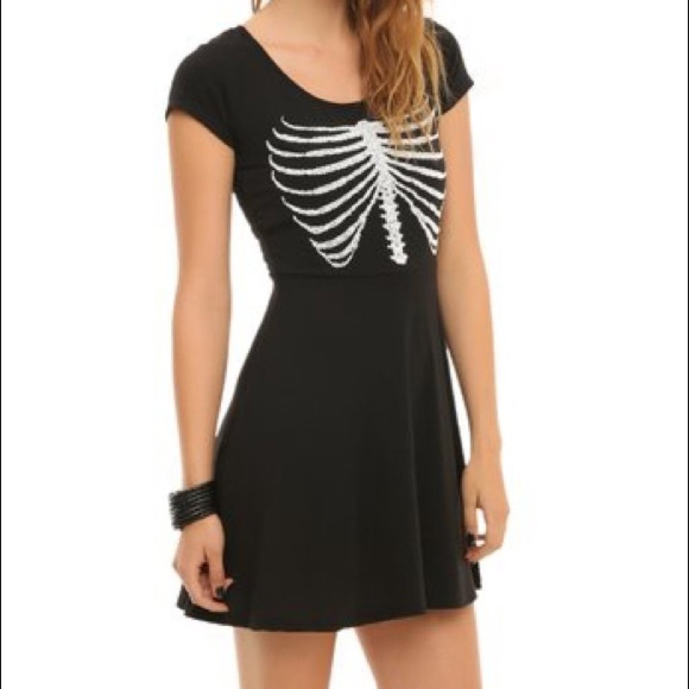 Hot Topic Goth Ribcage Skeleton Blk Skater Dress